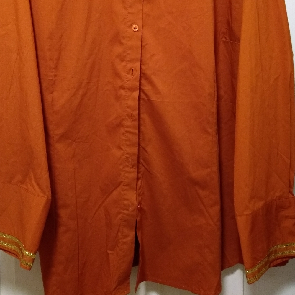 Bold & Gold Detailed, Burnt Orange Button Down Top - Picture 6 of 15